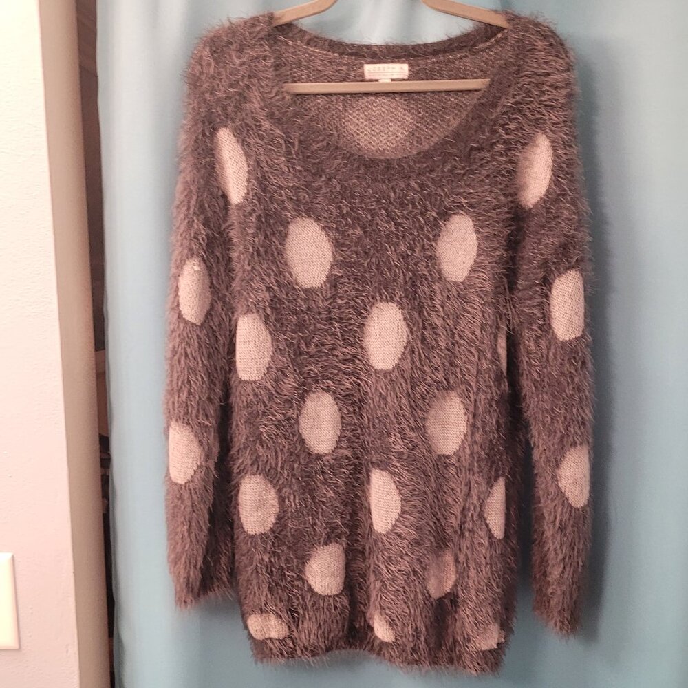 Joseph A. Fuzzy Polka Dot Sweater Grey and light grey XL | Cozy Textured Knit